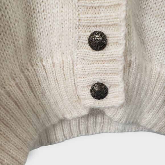 Vtg Le Moda Wool Mohair Cardigan Sweater Cream Sz Medium Preppy Grandma Holiday - Picture 4 of 11